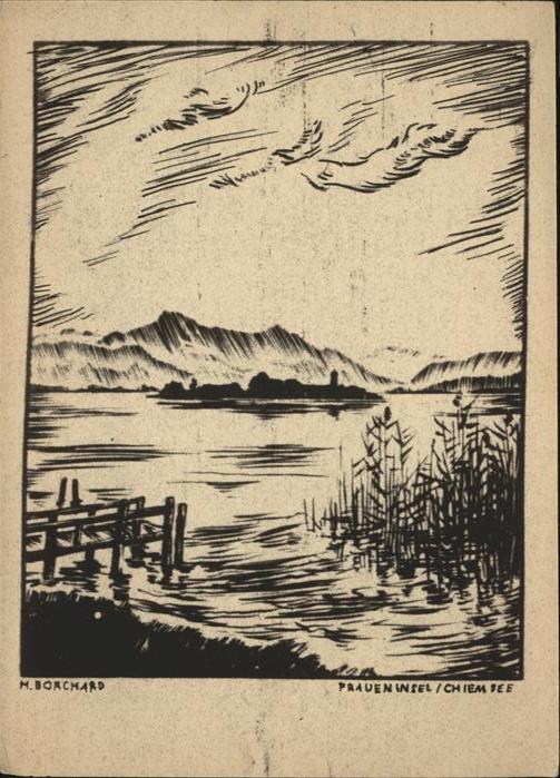 Fraueninsel Chiemsee Künstlerkarte N. Borchard