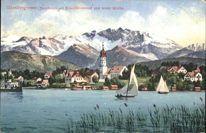 Starnbergersee Seehaupt Beneditkenwand, neue Kirche, S