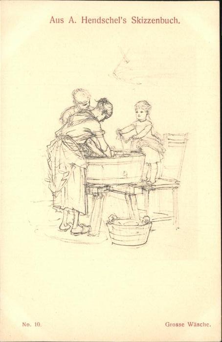 Kuenstlerkarte A Hendschels Skizzenbuch Grosse Wäsche