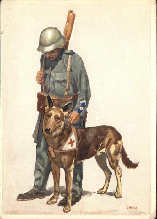 Bundesfeier Schweiz Hund Soldat Ganzsache