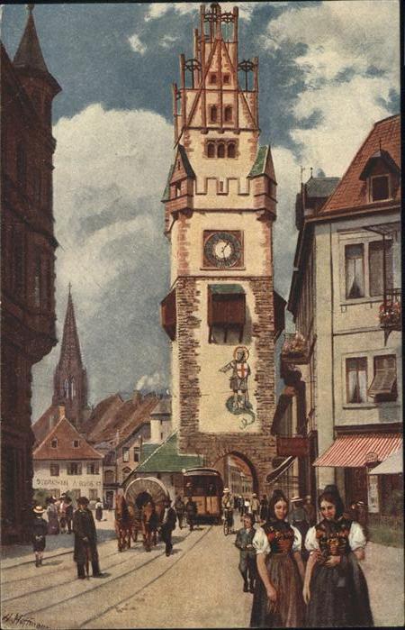 Kuenstlerkarte H Hoffmann Strassenbahn Kutsche Tracht