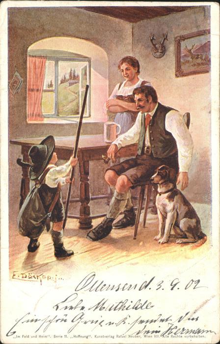 Kuenstlerkarte E Döcker Kind Hund