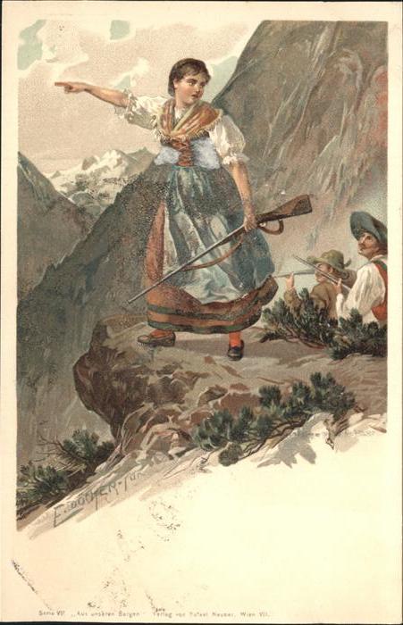 Kuenstlerkarte E Döcker Jagd Gewehr