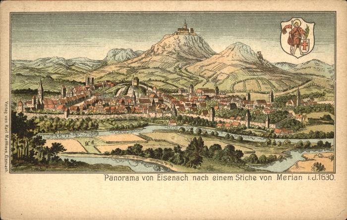 Eisenach Thueringen Panorama Stick Merian Wappen