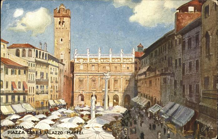 Verona Veneto Piazza d`Erbe Künstlerkartr