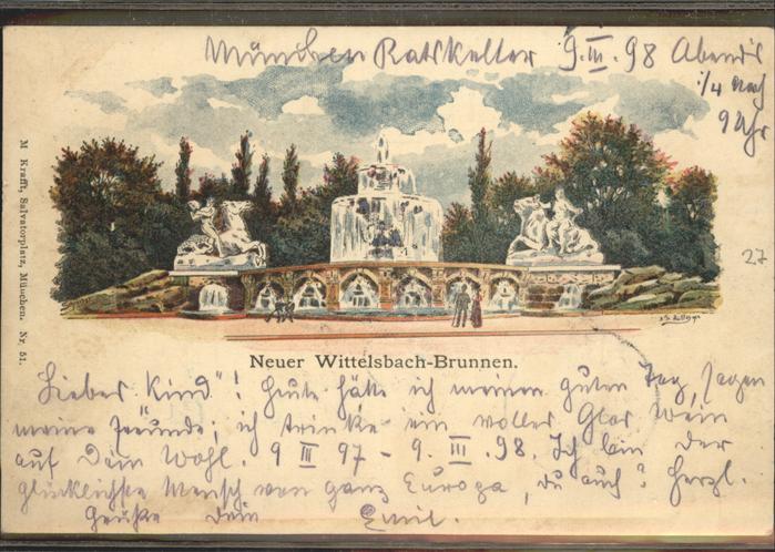 Muenchen Bayern Neuer Wittelsbach Brunnen Kuenstlerkarte