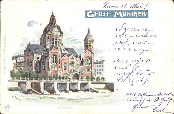 Muenchen Lukaskirche Künstlerkarte K.Fuchs