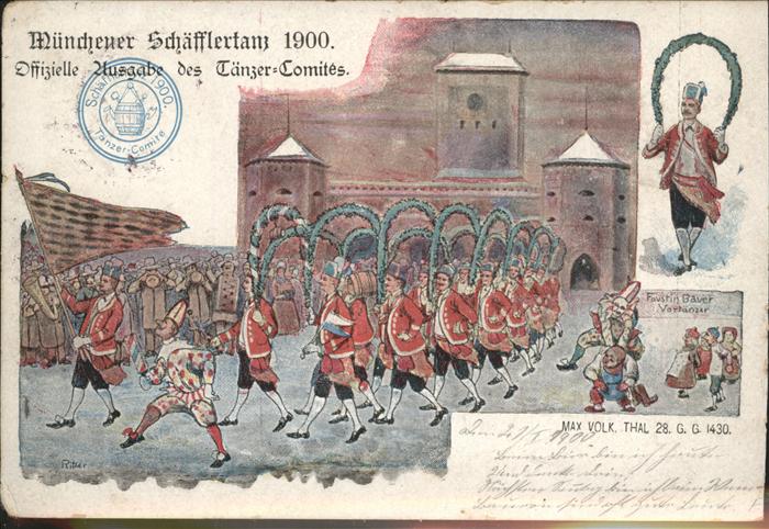 Muenchen Schäfflertanz 1900 Künstlerkarte