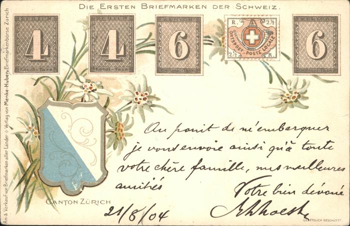 Briefmarken auf Postkarte Wappen Zürich