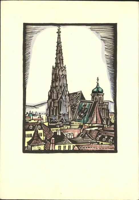 WIEN AT Stephansturm Originalholzschnitt Rose Reinhold