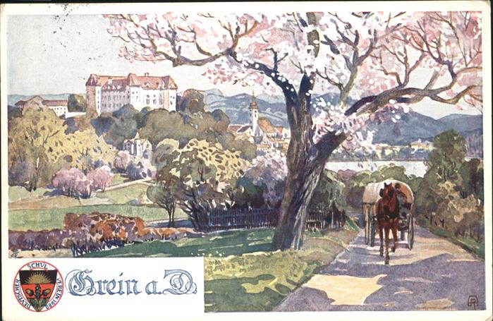 Grein Donau Oberoesterreich Wappen Pferdekutsche Frühling