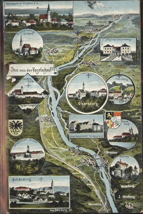 Schaerding Inn Vogelschau Wappen Obernberg Schloss