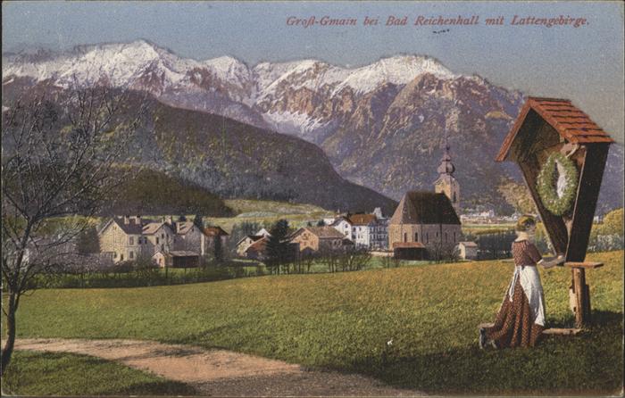 Grossgmain Teilansicht Grossgmain Kirche Wegkreuz