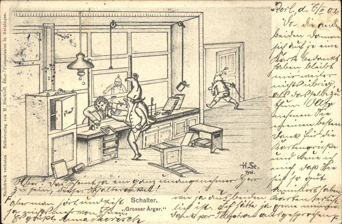 Kuenstlerkarte H Starkloff Zwerge Schalter Ärger