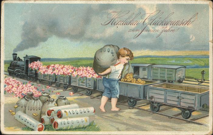 Neujahr Eisenbahn Münzen Kind