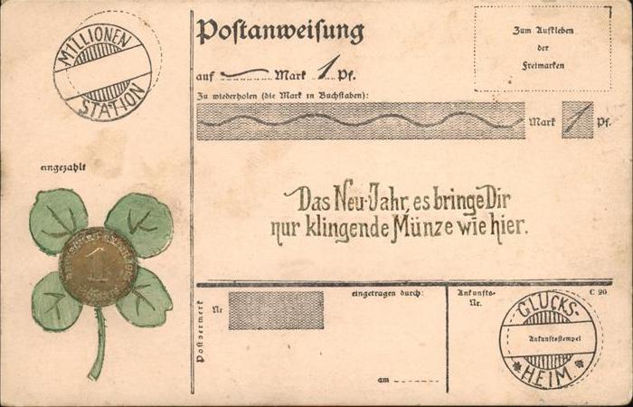Muenze auf Ak Kleeblatt Neujahr Postanweisung
