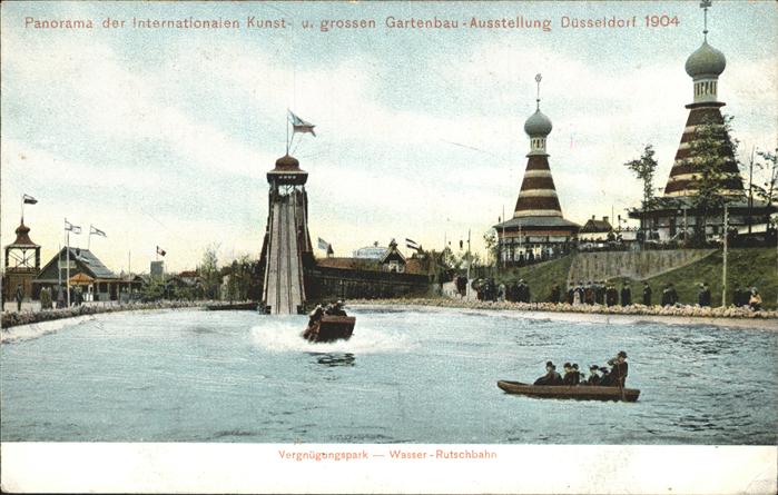 DuessELDORF CITY Kunst- und Gartenbauaustellung 1904 Wasserrutschbahn Boote