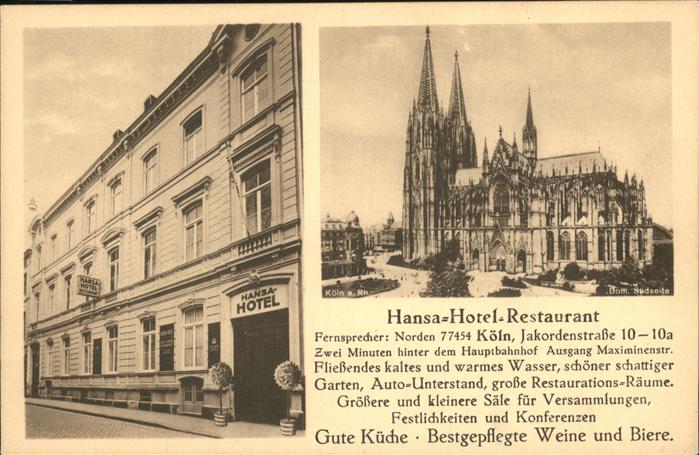KoeLN Rhein Hansa Hotel Restaurant Dom
