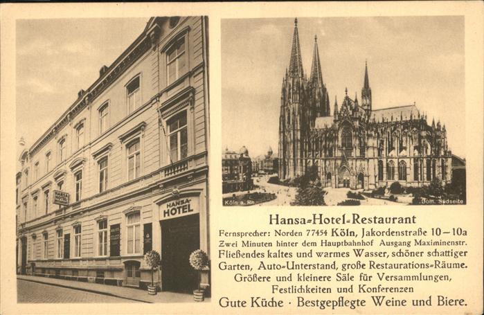 KoeLN Rhein Hansa Hotel Restaurant Dom