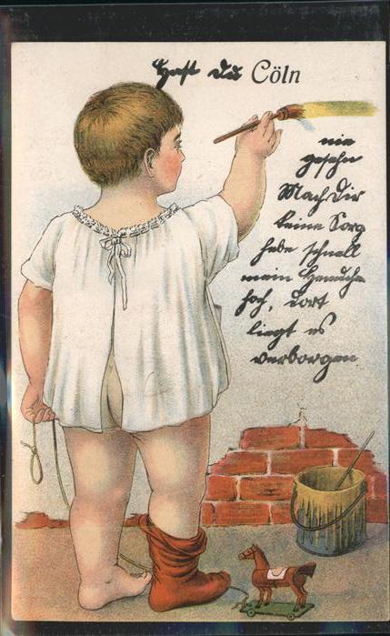 KoeLN  Rhein Kuenstlerkarte Kind im Hemd am malen Leporello