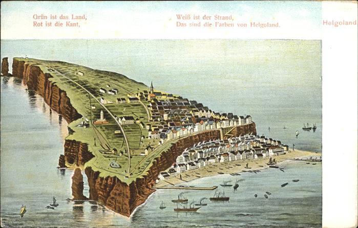 HELGOLAND Insel Schleswig-Holstein Zeichnung Hafen Oberland Unterland