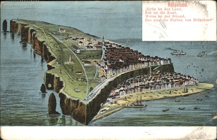 HELGOLAND Insel Schleswig-Holstein Zeichnung Hafen Oberland Unterland