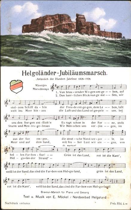 HELGOLAND Insel Schleswig-Holstein Jubilaeumsmarsch Notenblatt Hundertjahrfeier