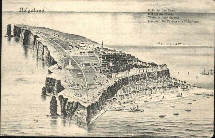 HELGOLAND Insel Schleswig-Holstein Zeichnung Oberland Unterland