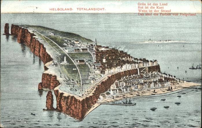 HELGOLAND Insel Schleswig-Holstein Zeichnung Oberland Unterland Hafen