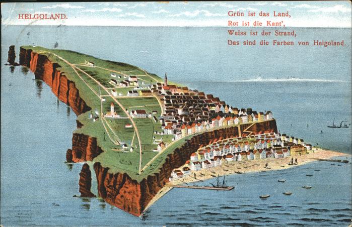 HELGOLAND Insel Schleswig-Holstein Zeichnung Oberland Unterland Hafen