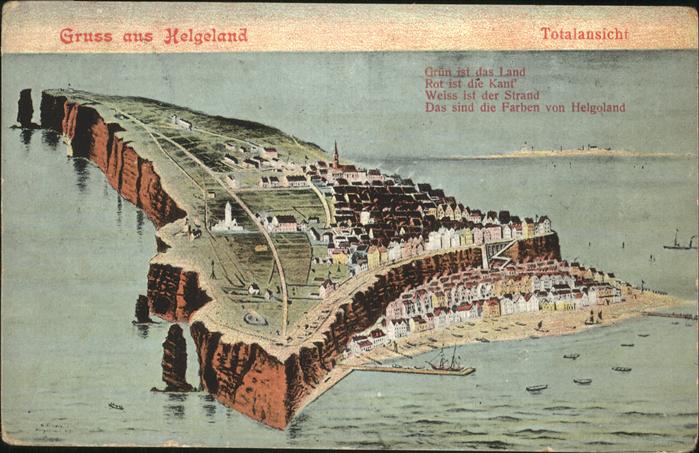 HELGOLAND Insel Schleswig-Holstein Zeichnung Oberland Unterland Hafen