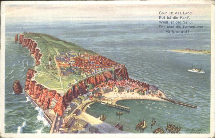 HELGOLAND Insel Schleswig-Holstein Zeichnung Oberland Unterland Hafen Duene