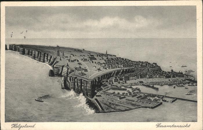 HELGOLAND Insel Schleswig-Holstein Zeichnung Oberland Unterland Hafen