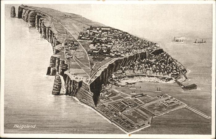 HELGOLAND Insel Schleswig-Holstein Zeichnung Oberland Unterland Hafen Schiffe