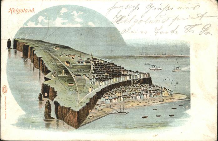 HELGOLAND Insel Schleswig-Holstein Zeichnung Oberland Unterland Hafen