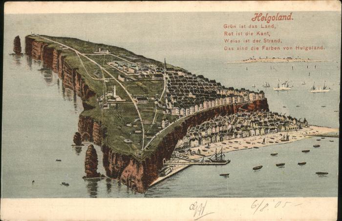 HELGOLAND Insel Schleswig-Holstein Zeichnung Oberland Unterland Hafen Schiffe Du