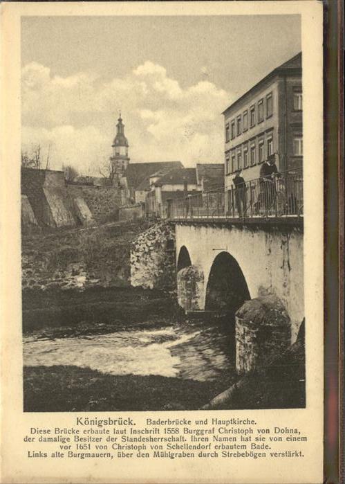 Koenigsbrueck Baderbrücke und Hauptkirche Burgmauern