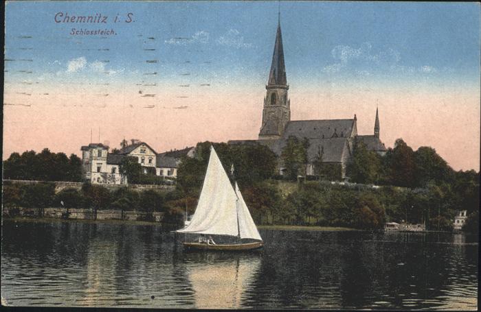 CHEMNITZ Sachsen Schlossteich mit Schlosskirche Segelboot