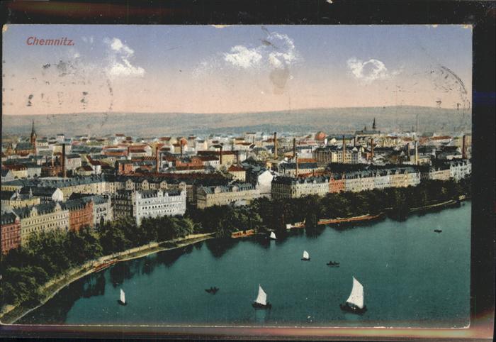 CHEMNITZ Sachsen Panoramablick auf Chemnitz Kuenstlerkarte
