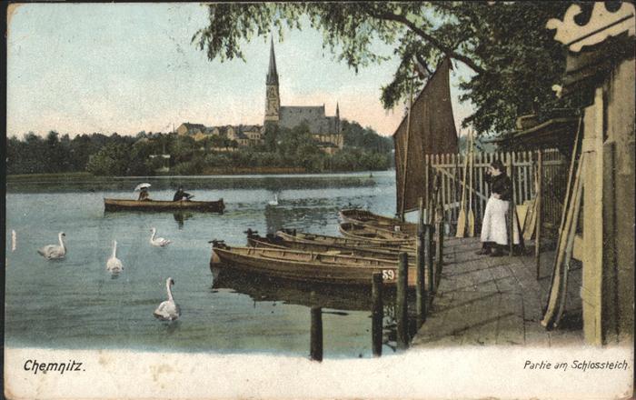 CHEMNITZ Sachsen Bootssteg Schlossteich Schlosskirche Kuenstlerkarte