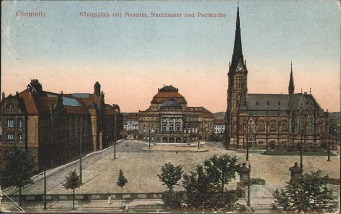 CHEMNITZ Sachsen Koenigsplatz mit Museum Stadttheater und Petrikirche