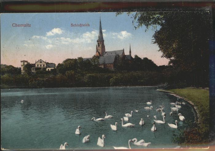 CHEMNITZ Sachsen Schlossteich mit Schlosskirche Schwaene