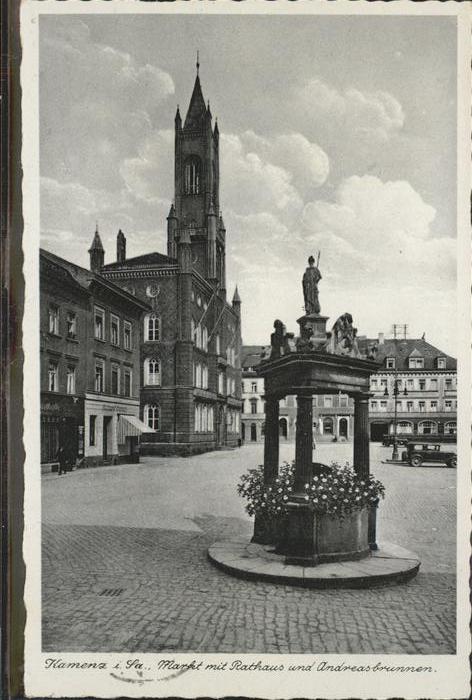 Kamenz Sachsen Markt mit Rathaus und Andreasbrunnen