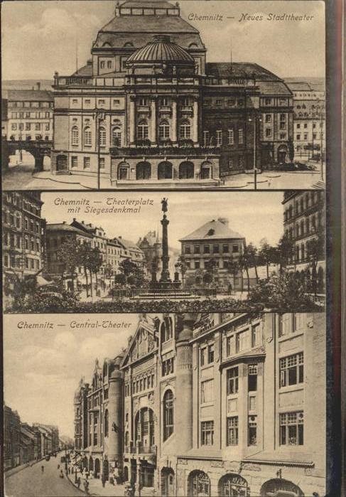 CHEMNITZ Sachsen Neues Stadttheater Theaterplatz mit Siegesdenkmal Centraltheate
