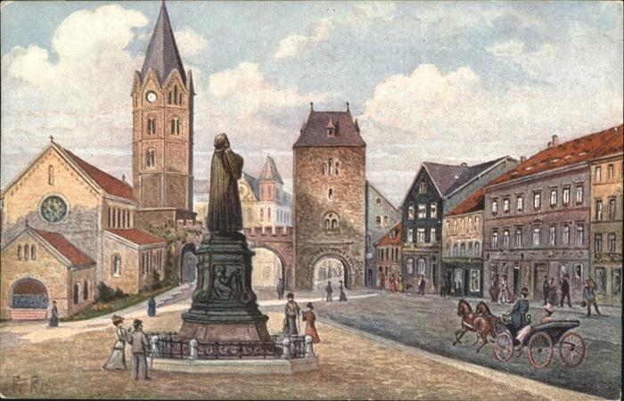 Eisenach Thueringen Karlsplatz mit Lutherdenkmal und Kirche