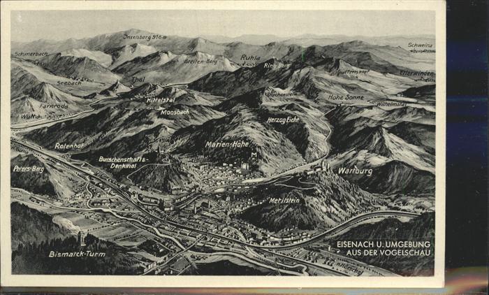 Eisenach Thueringen Panoramakarte Eisenach und Umgebung