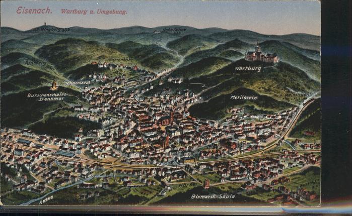 Eisenach Thueringen Panoramakarte Die Wartburg und Umgebung