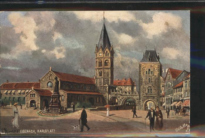 Eisenach Thueringen Karlsplatz mit Lutherdenkmal und Kirche
