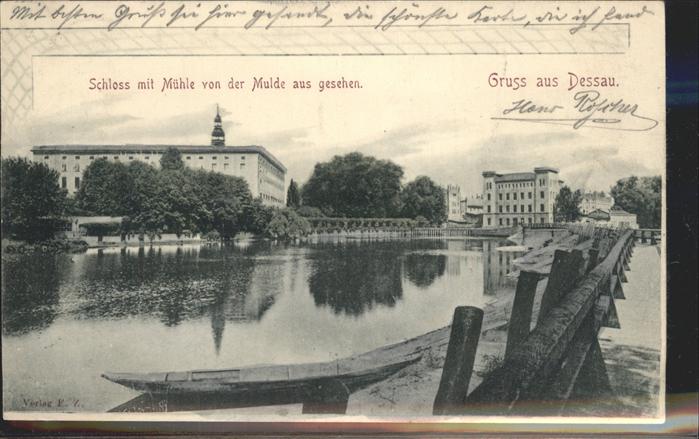 Dessau-Rosslau Schloss mit Mühle von der Mulde aus ges