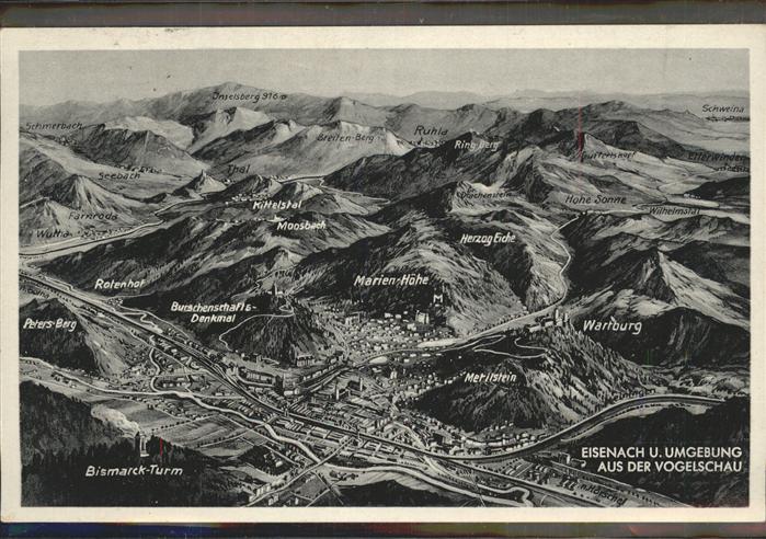 Eisenach Thueringen Panoramakarte Eisenach und Umgebung